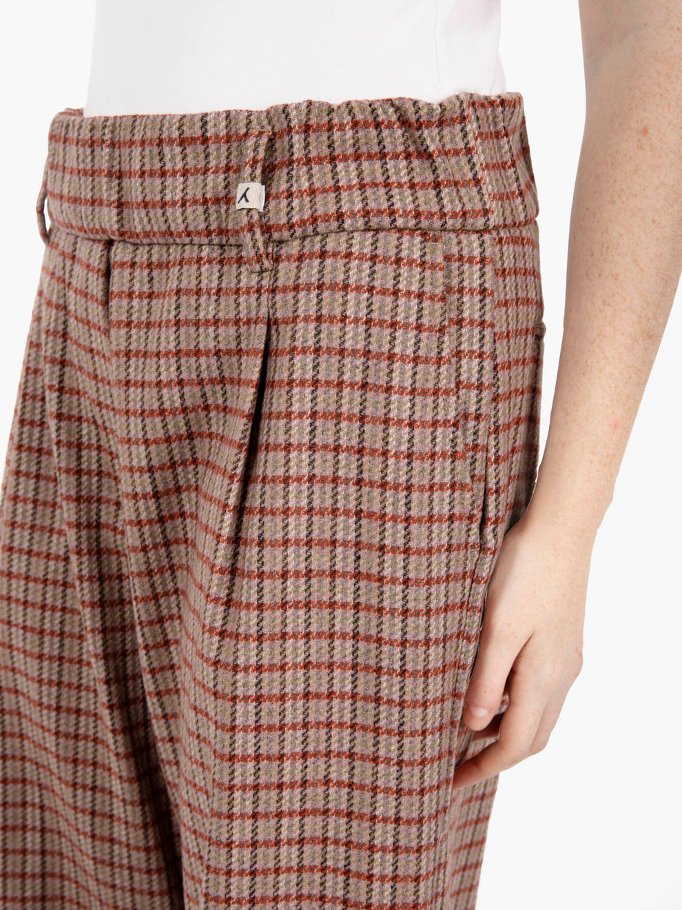 Pantaloni crop check rosso / rosa