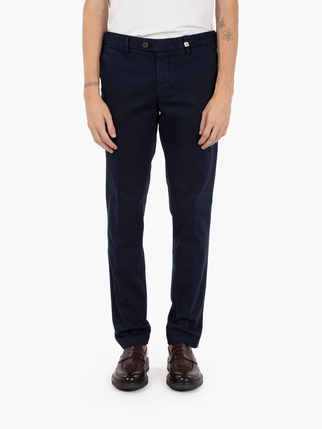 Pantaloni gabardina slim blu navy