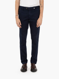 Navy blue slim gabardine trousers