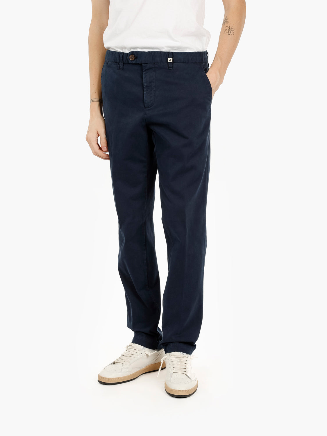 Navy blue stretch gabardine trousers