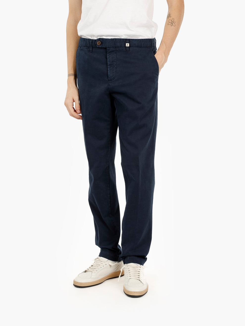 Navy blue stretch gabardine trousers