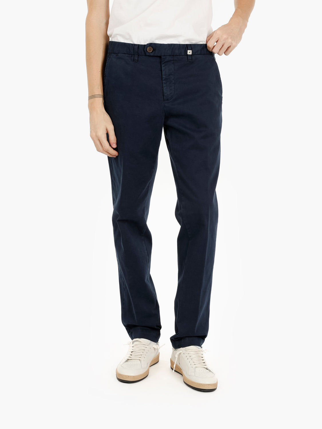 Navy blue stretch gabardine trousers