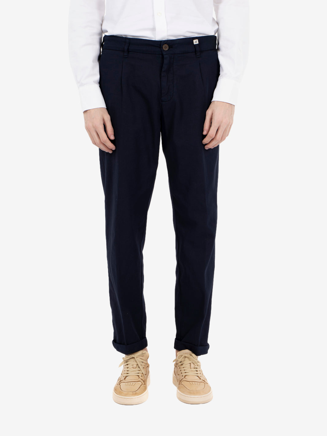 Pantaloni in ice cotton con pinces blu navy