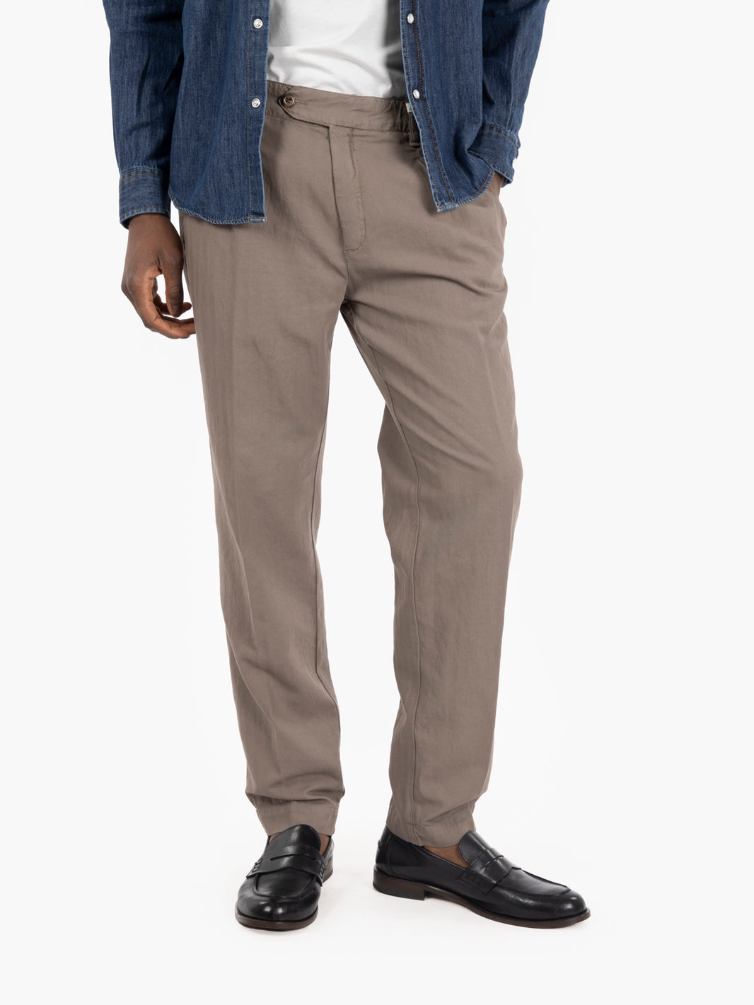Pantaloni in lino e cotone cioccolato