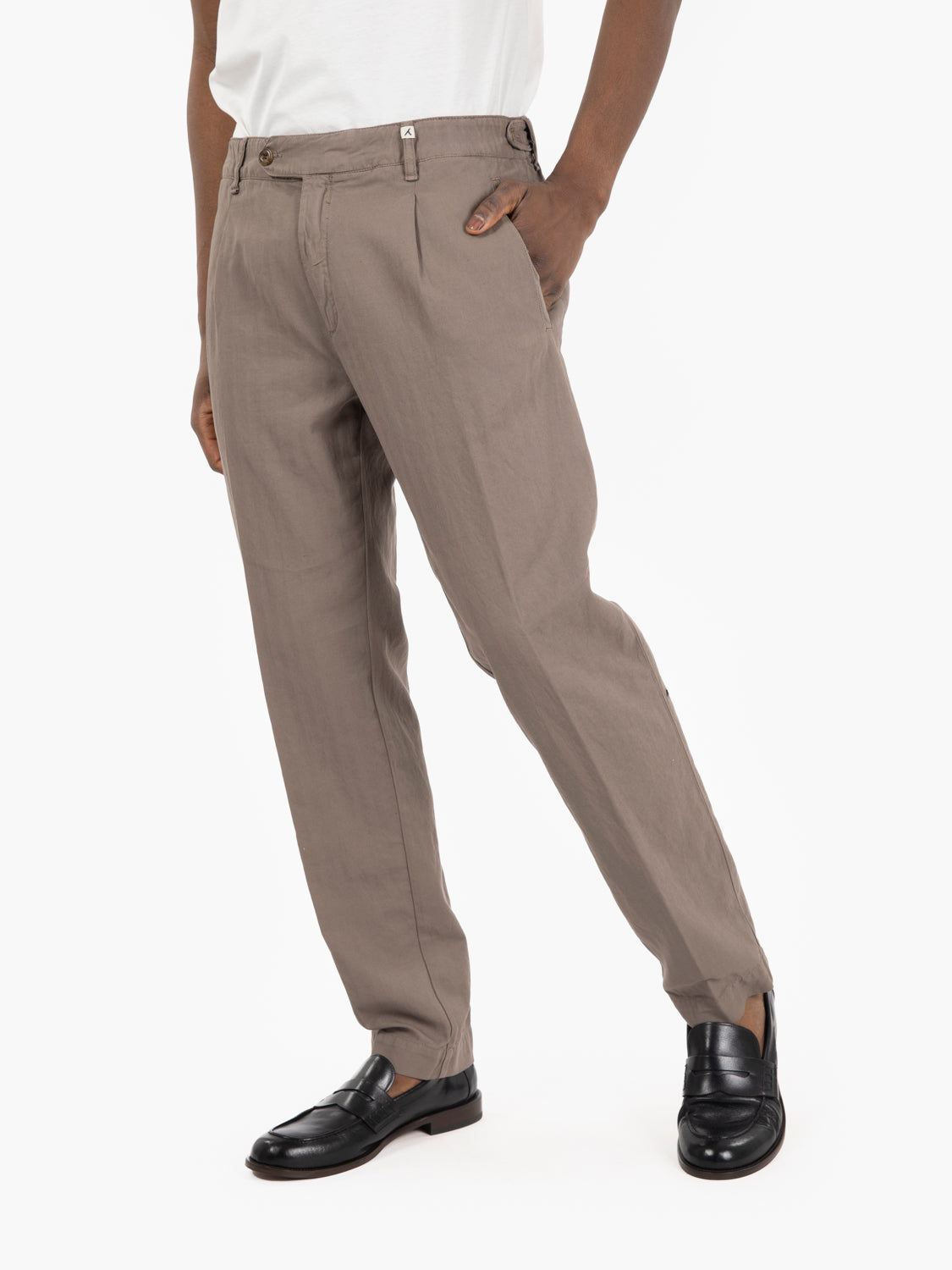 Pantaloni in lino e cotone cioccolato
