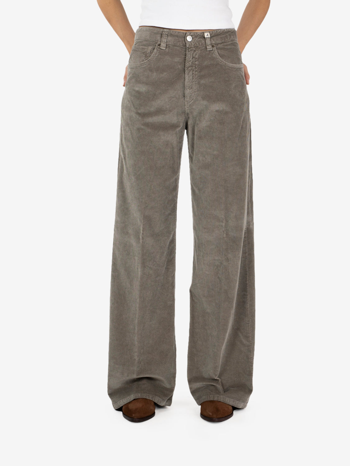 Pantaloni in velluto a coste tortora
