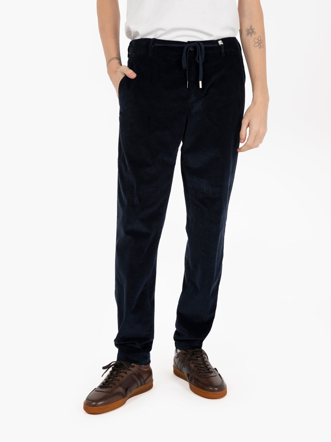 Pantaloni in velluto con coulisse blu