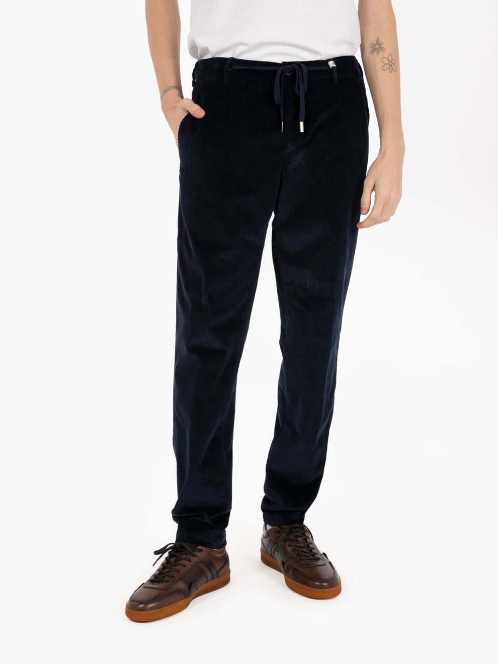 Pantaloni in velluto con coulisse blu