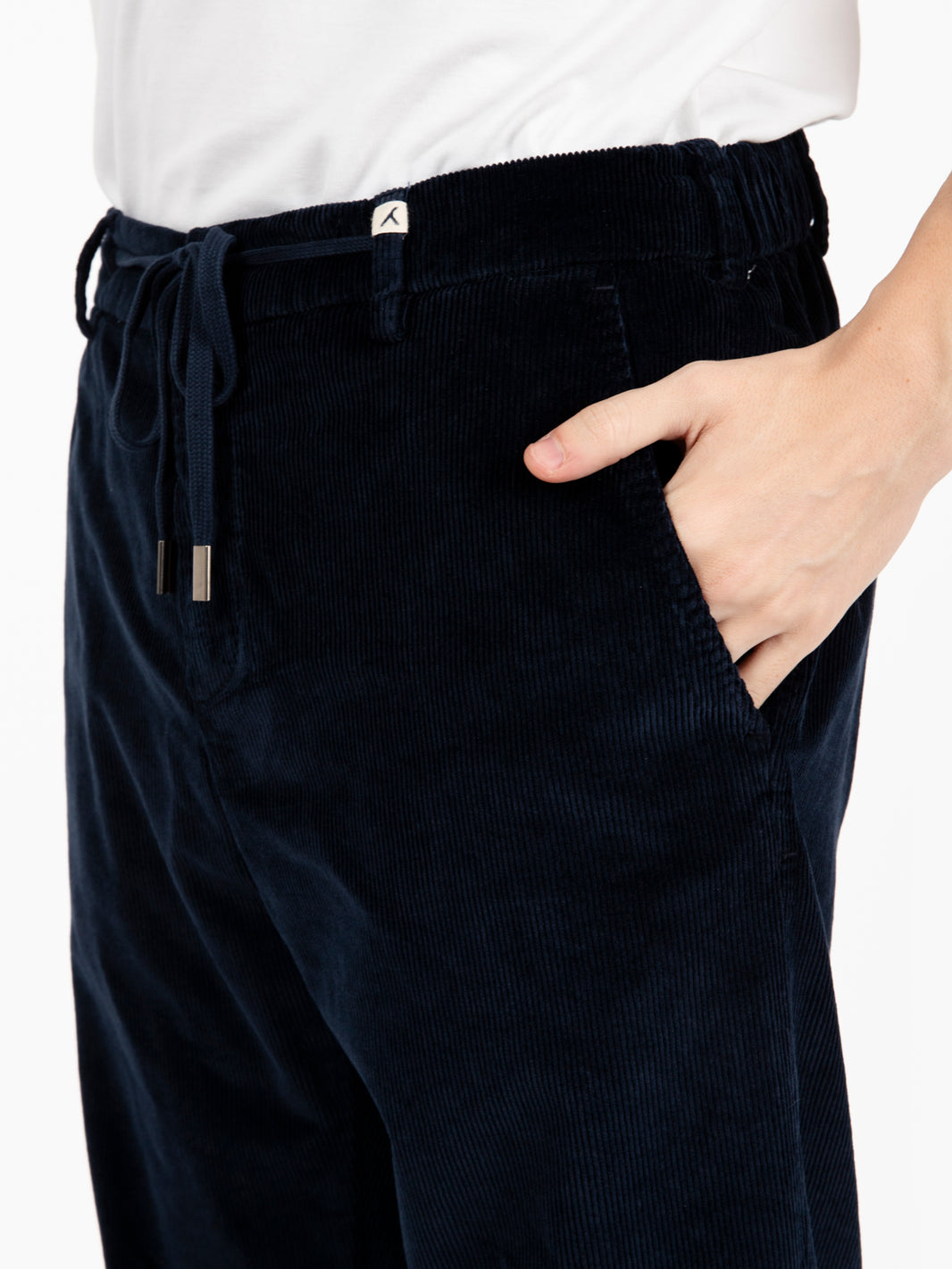 Pantaloni in velluto con coulisse blu