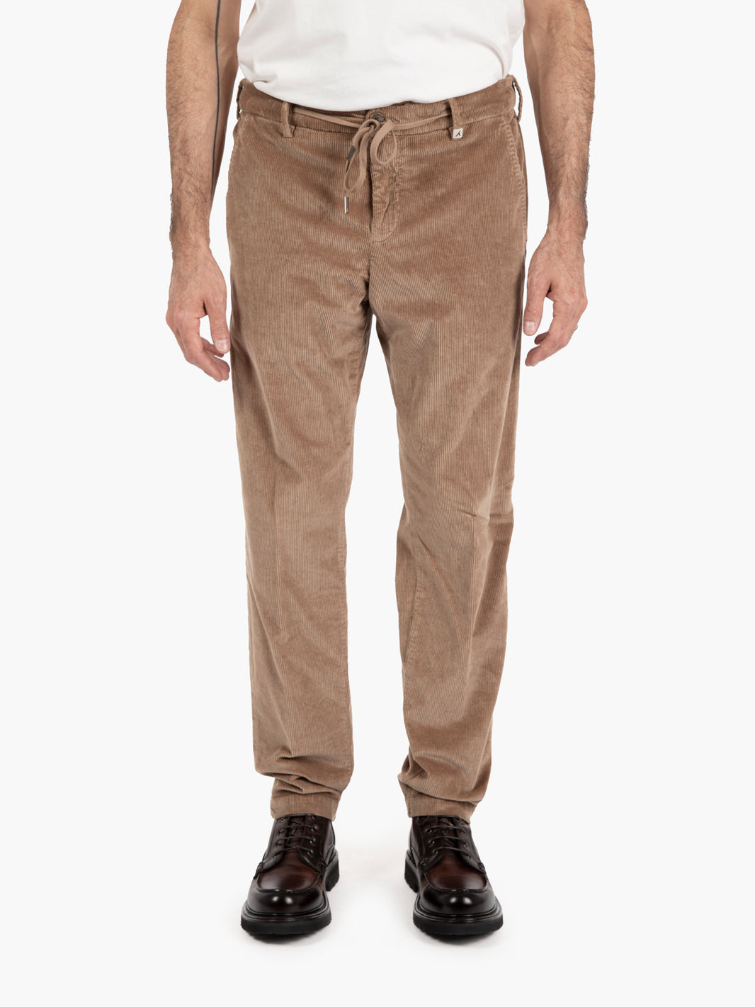 Pantaloni in velluto con coulisse nocciola