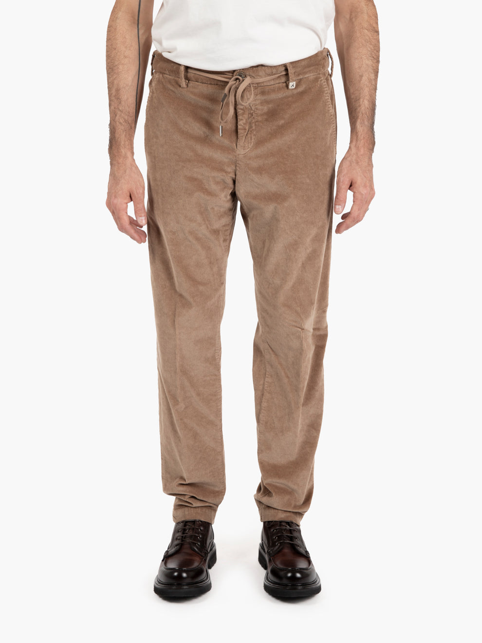 Pantaloni in velluto con coulisse nocciola
