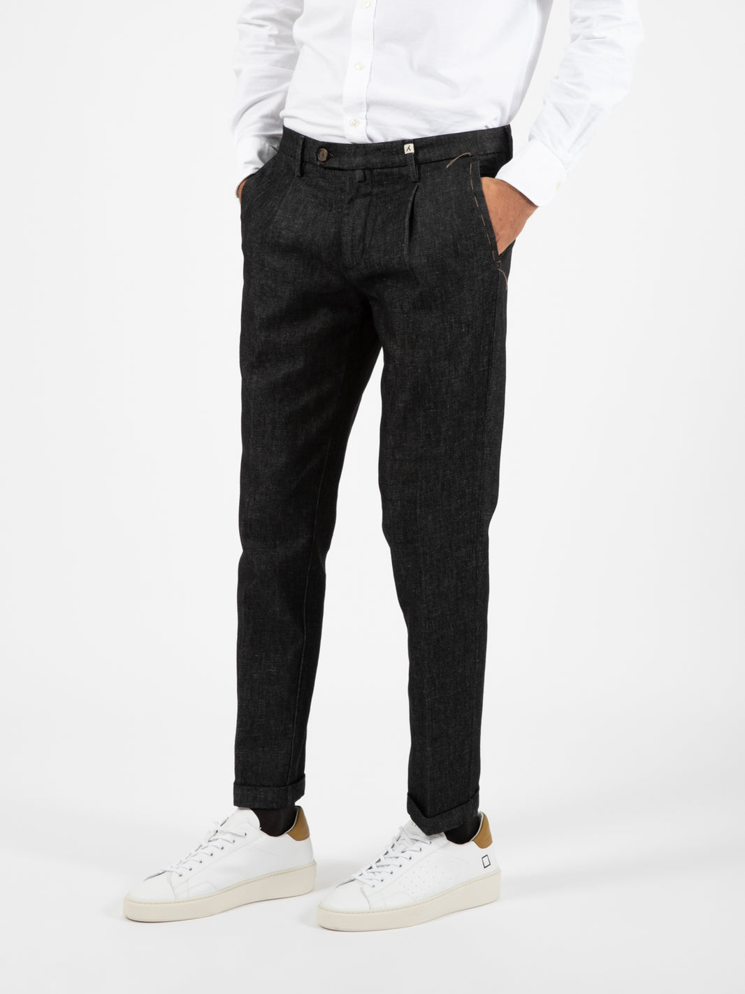 Pantaloni tela denim con pinces blu