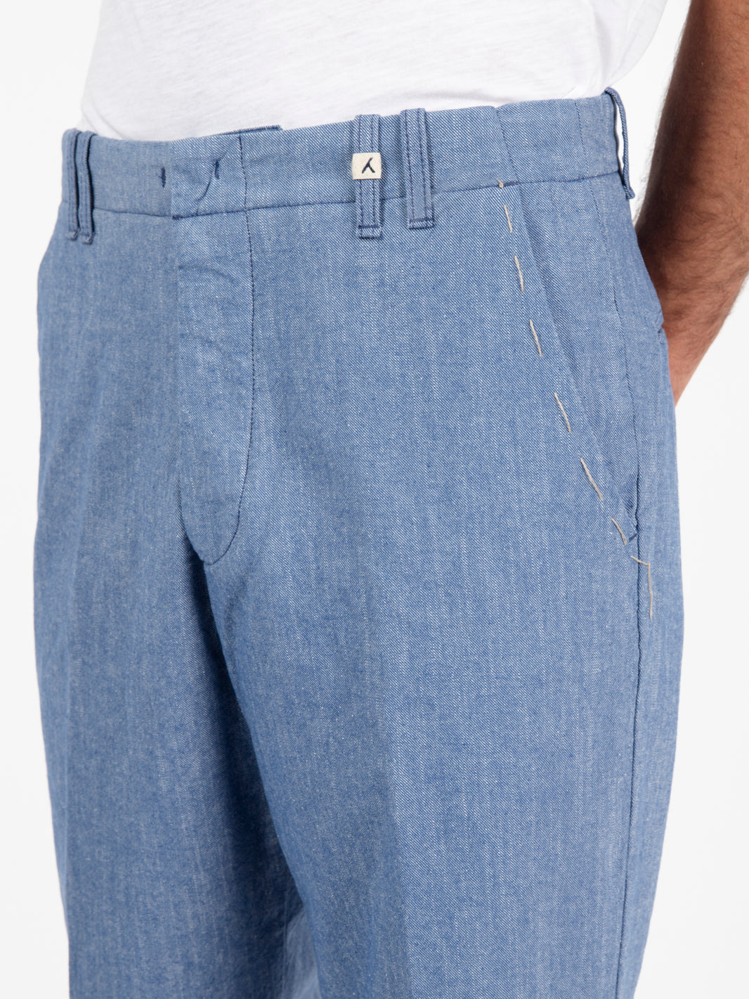 Pantaloni Yarn Dyed azzurro