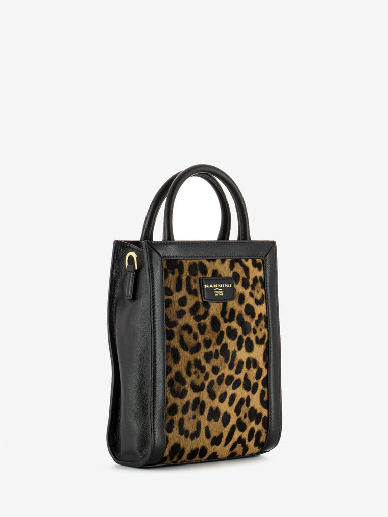 NANNINI - Borsa a mano Flora leopardo / zebra / nero