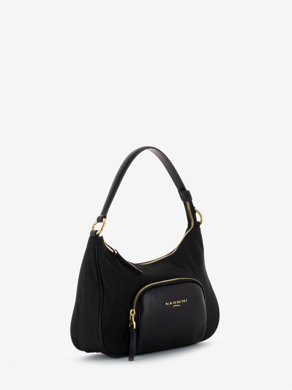 Borsa a spalla in nylon e pelle Gardenia nero