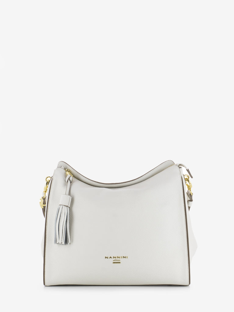 NANNINI - Borsa a spalla in pelle Blake off-white