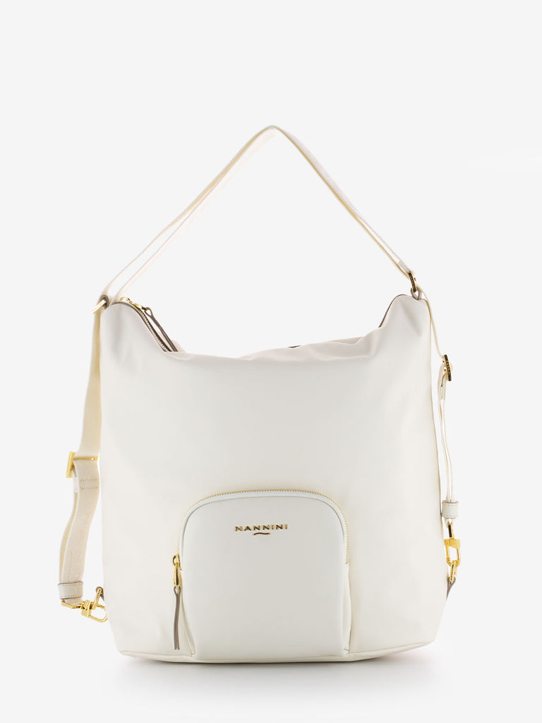 NANNINI - Borsa Gardenia in nylon e pelle off white