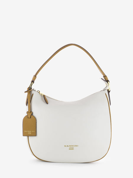 Borsa pelle Carnival con tracolla off white/camel