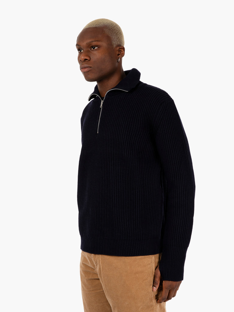 ANDERSEN - Maglione a coste in lana con zip navy blue