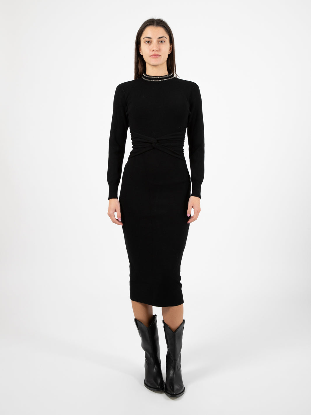 Abito Toscova con nodo e serpentina di strass nero