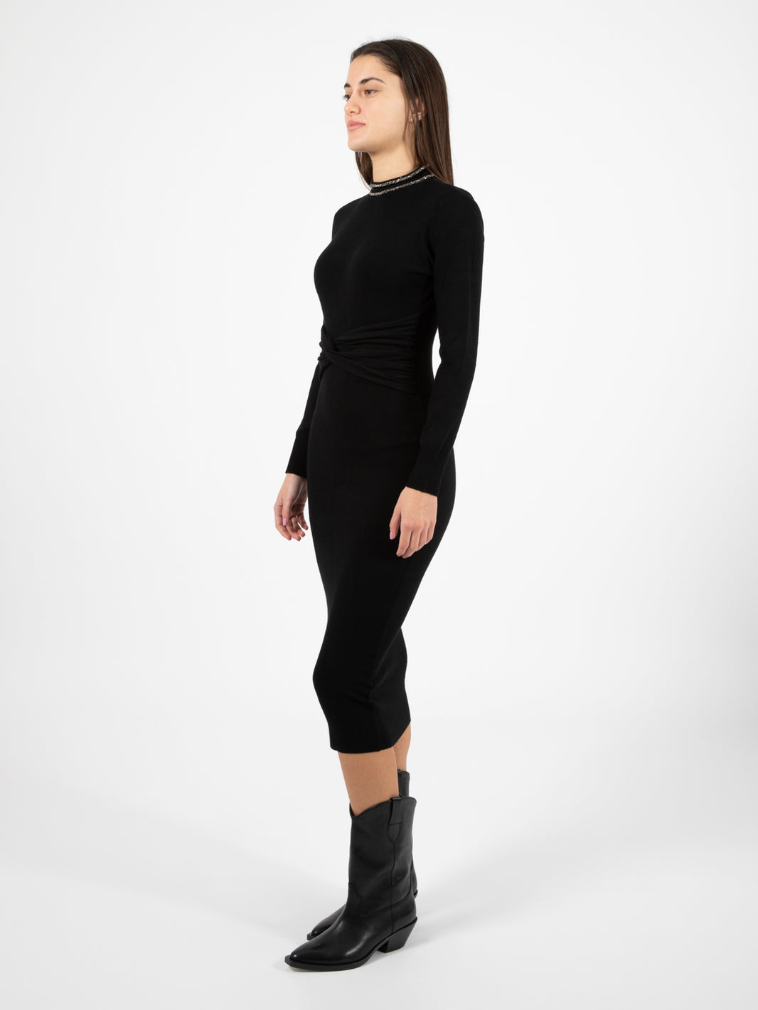 Abito Toscova con nodo e serpentina di strass nero