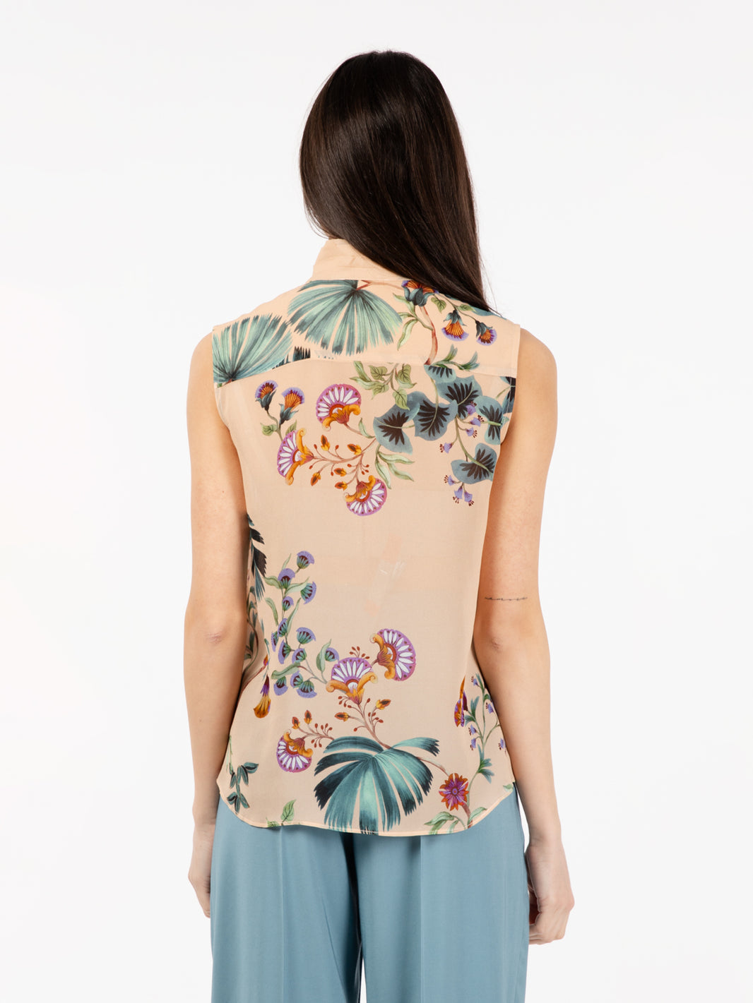 Blusa senza maniche stampa botanica sorbetto