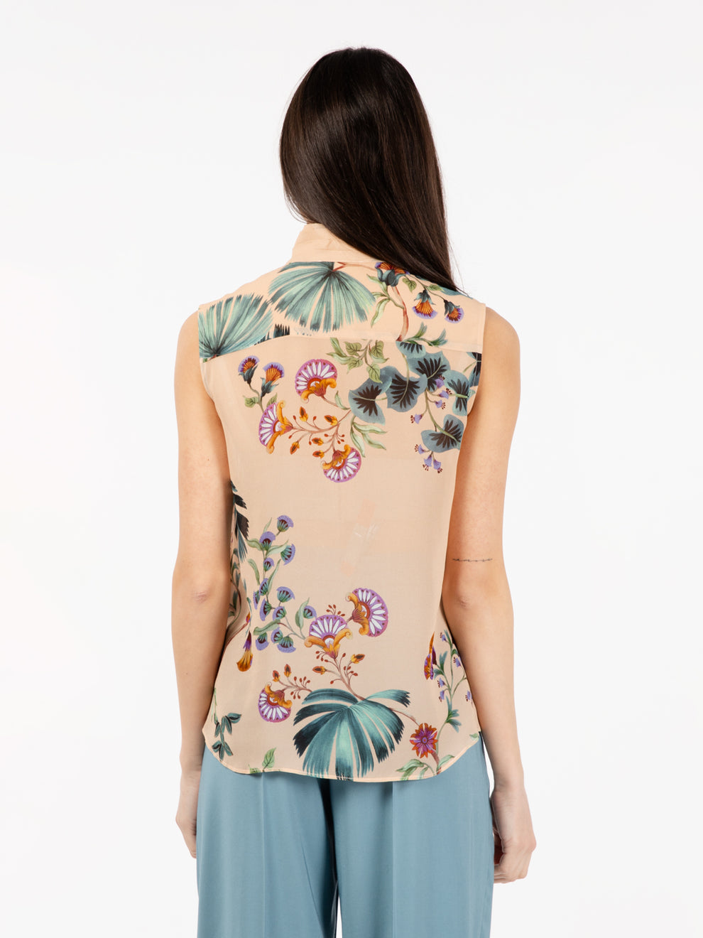 Blusa senza maniche stampa botanica sorbetto