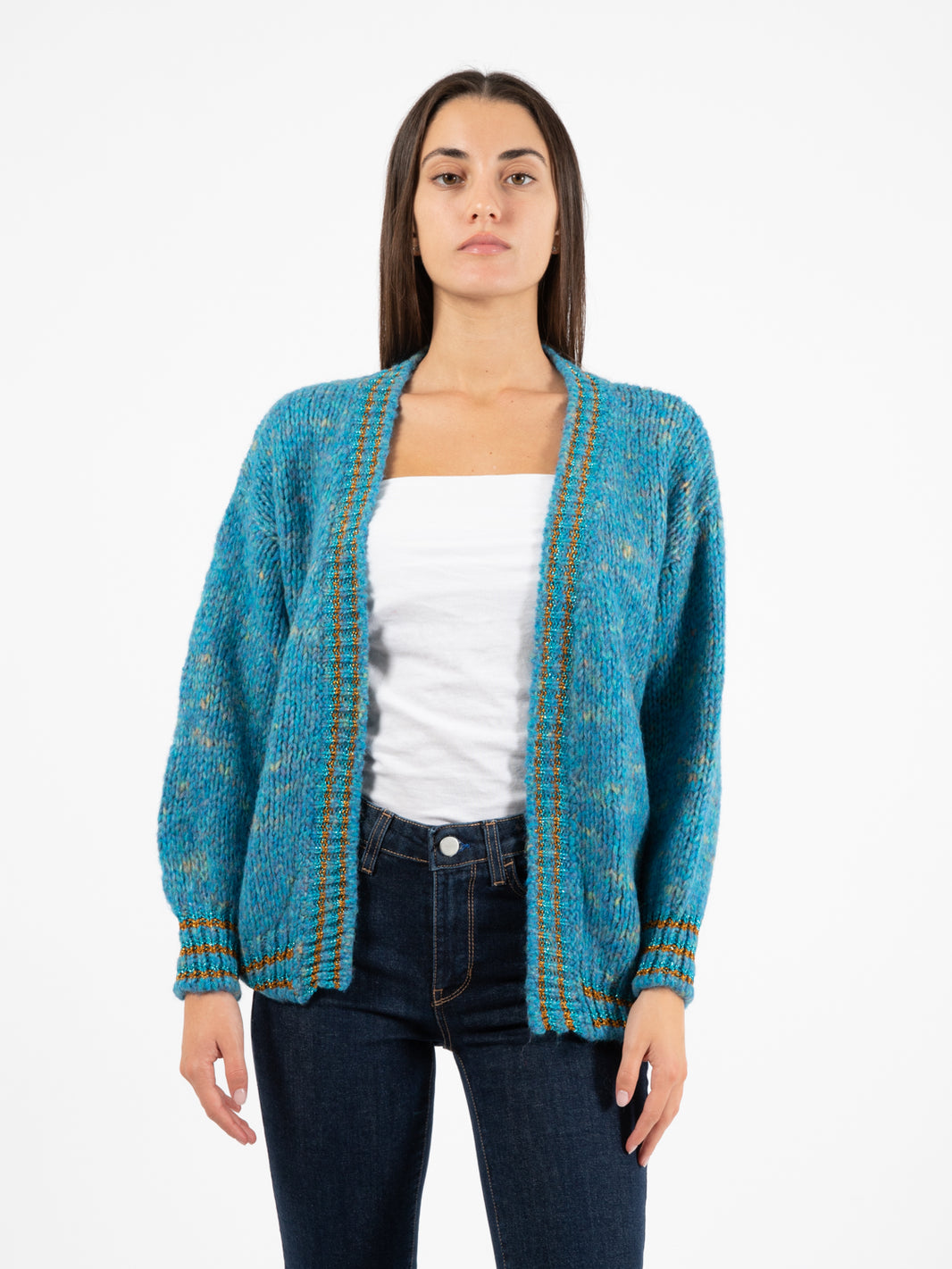Cardigan con scollo a scialle turchese