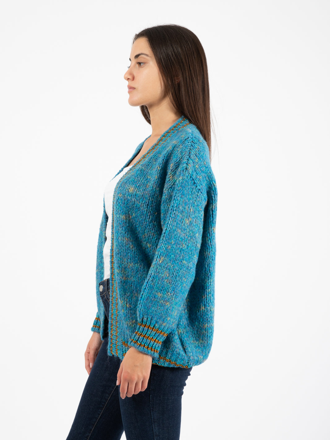 Cardigan con scollo a scialle turchese
