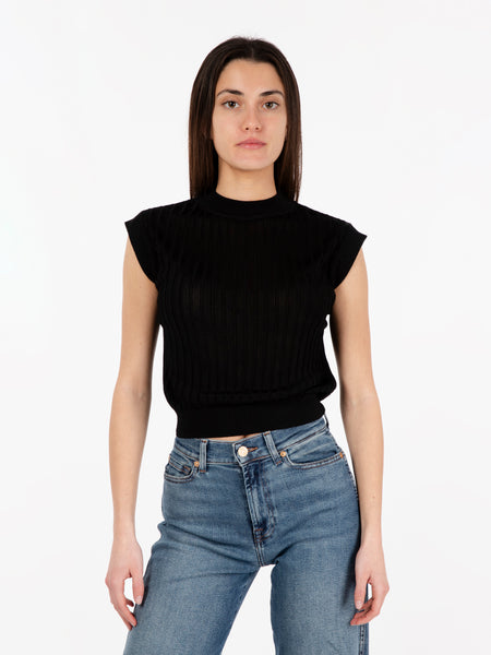 Maglia smanicata a coste nero
