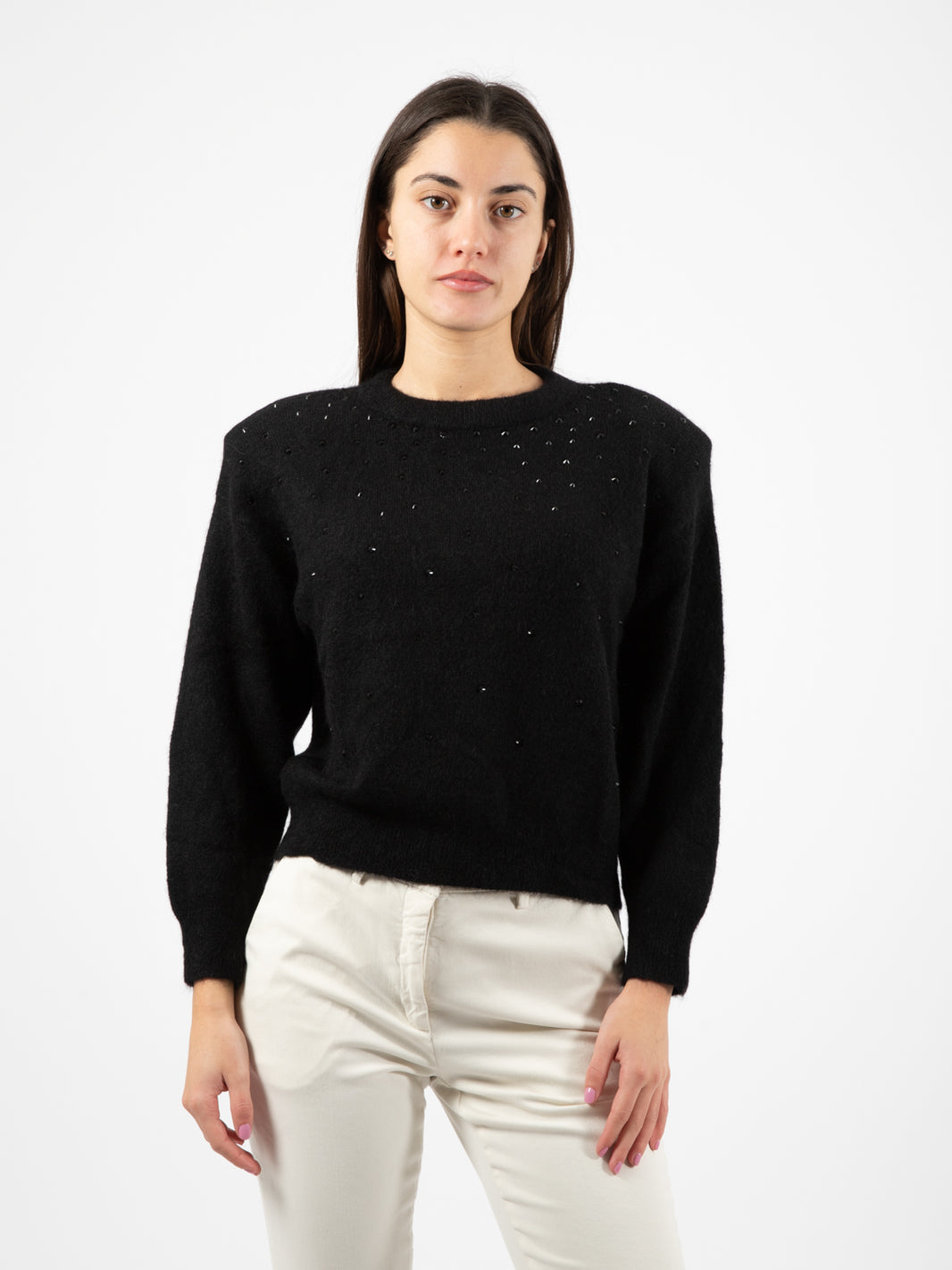 Maglione girocollo con borchie nero