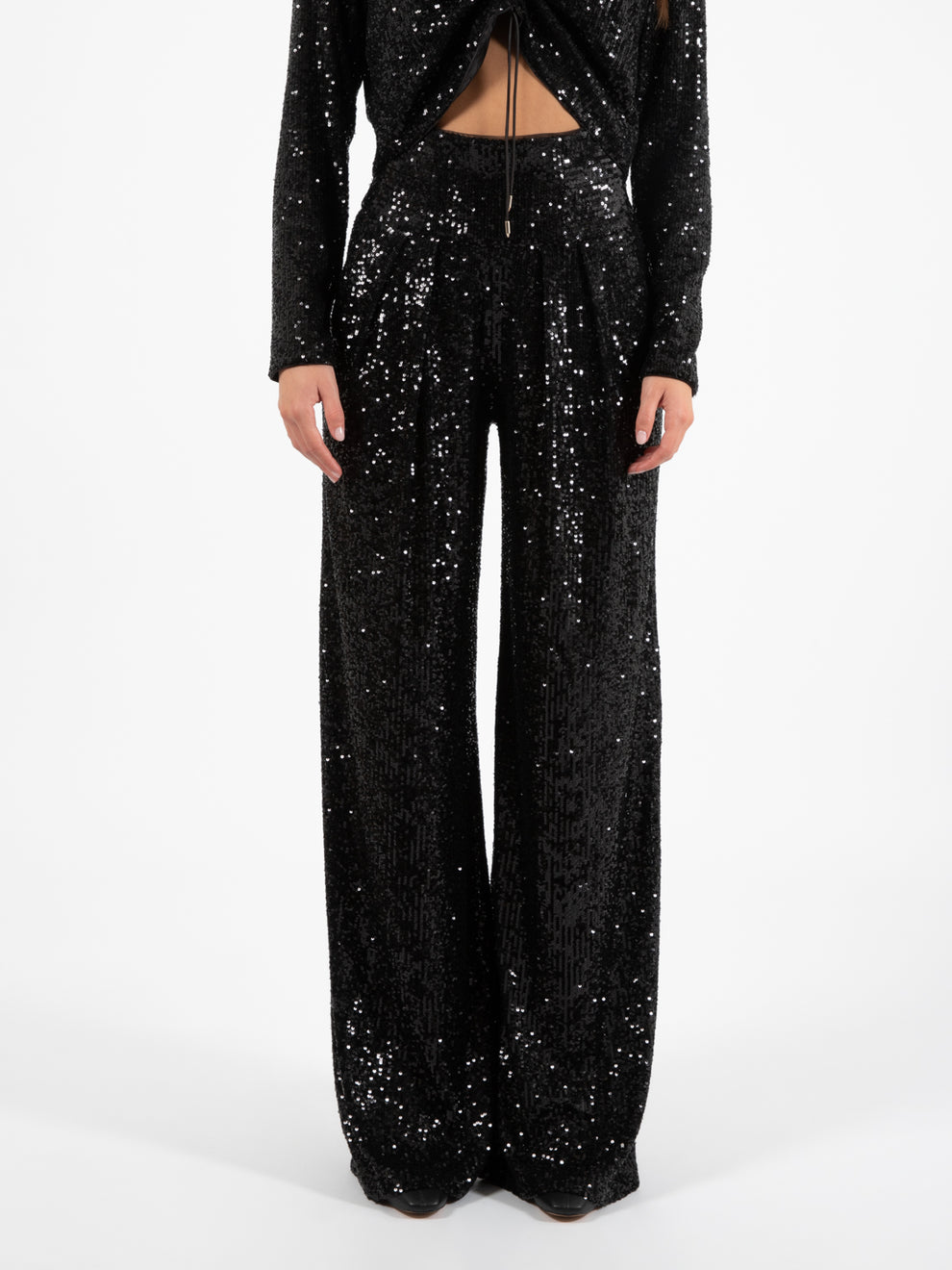 Pantalone largo paillettes nero