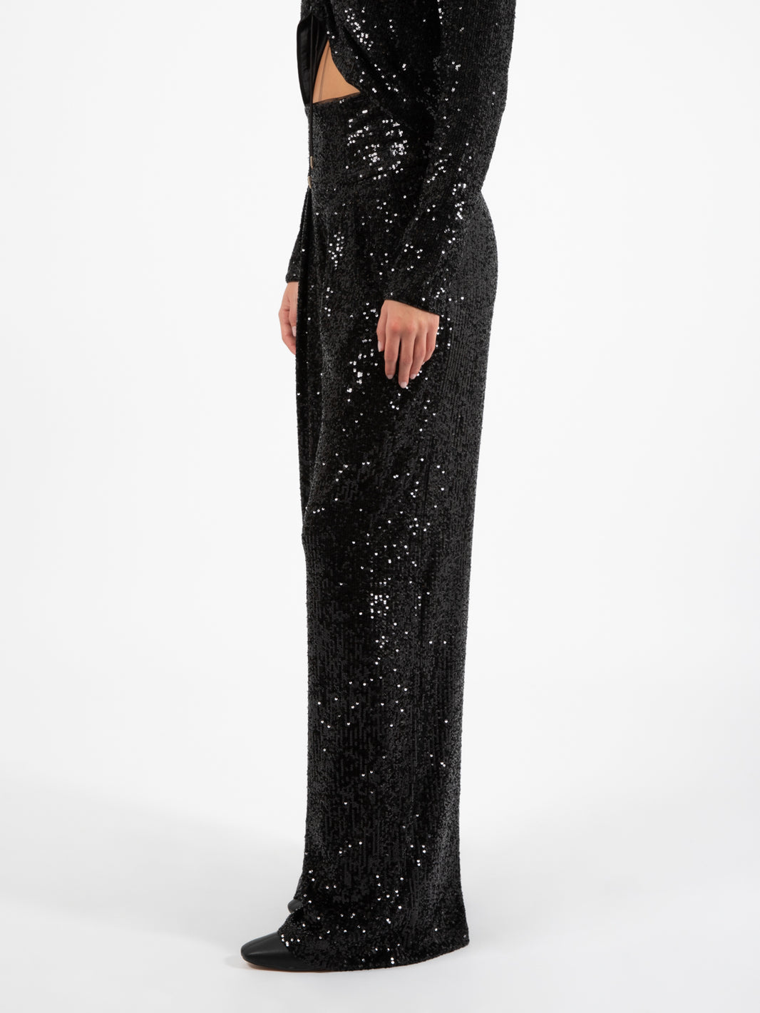 Pantalone largo paillettes nero