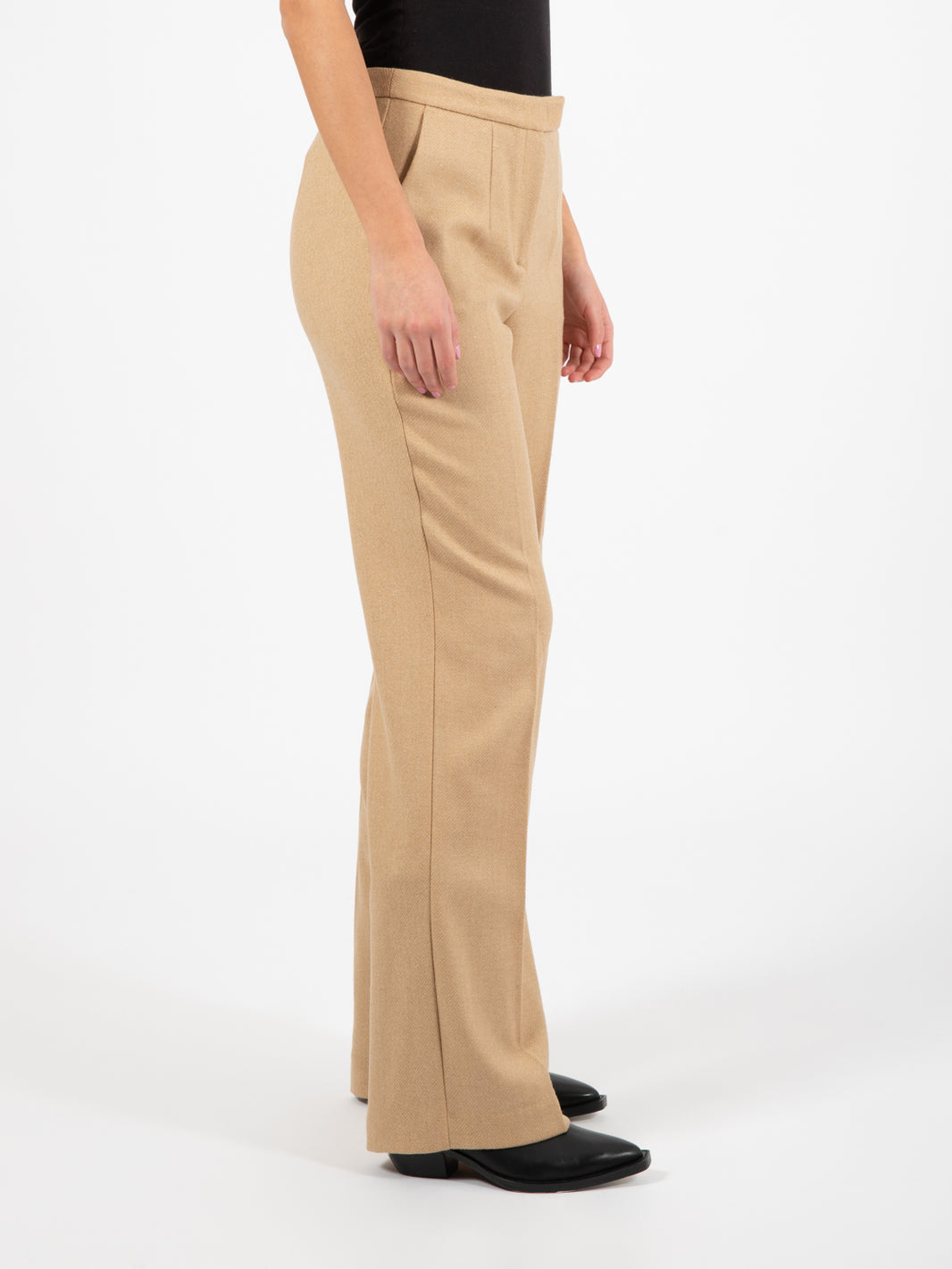 Pantaloni palazzo in lana e lurex oro