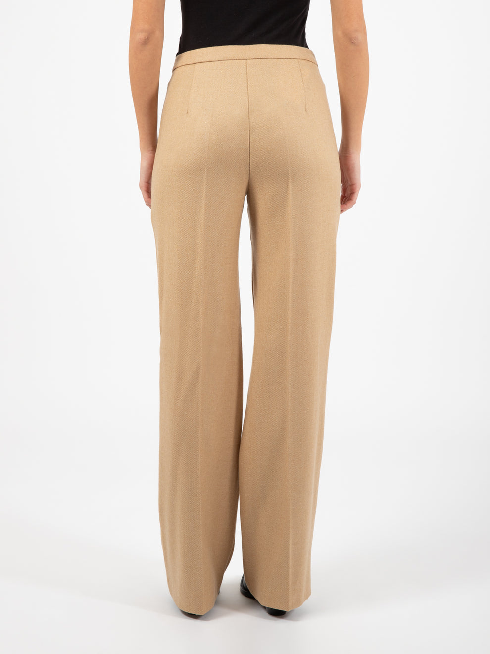 Pantaloni palazzo in lana e lurex oro