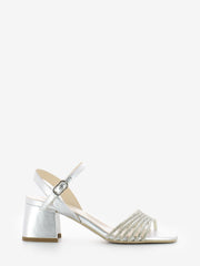 NERO GIARDINI - Sandalo laminato con glitter argento