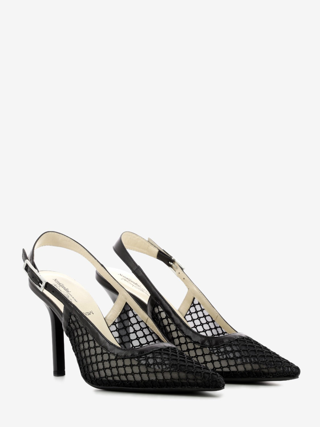 Black palladium mesh slingback