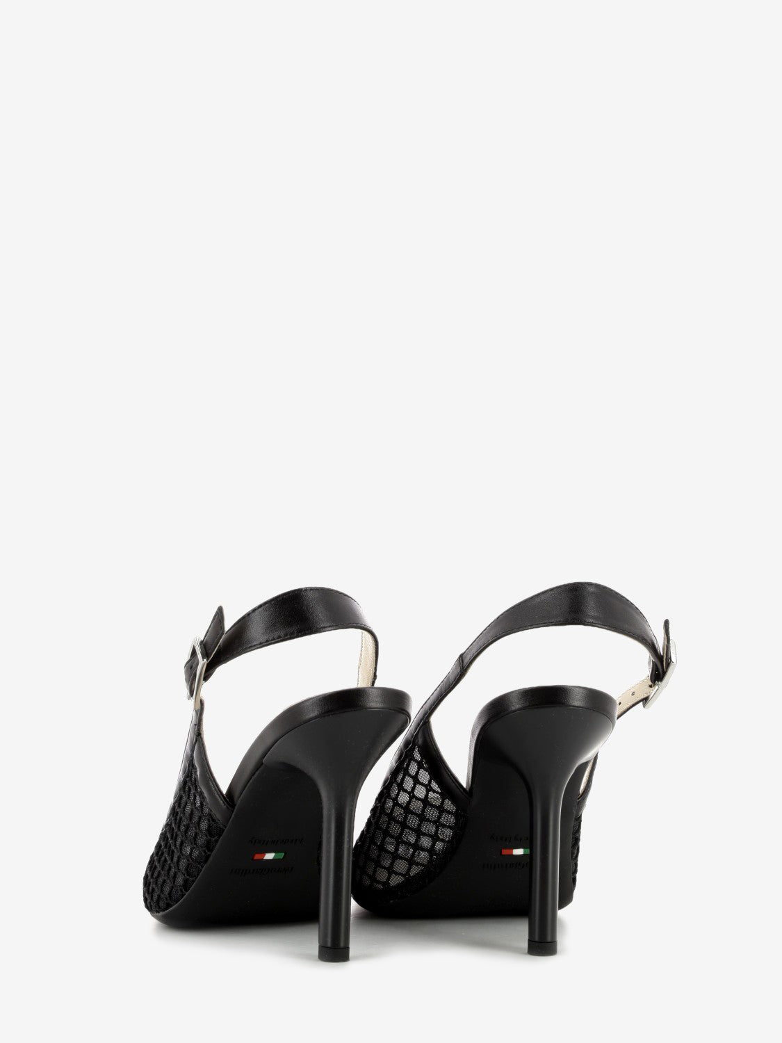 Black palladium mesh slingback
