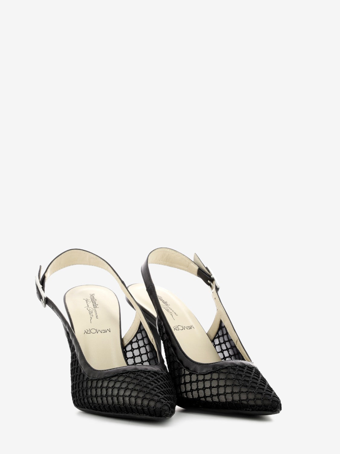 Black palladium mesh slingback