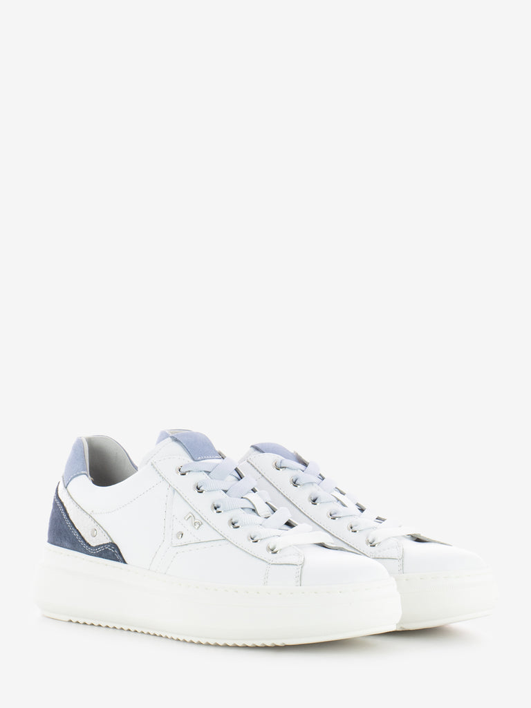 NERO GIARDINI - Sneakers Cile velour avio / bianco / argento