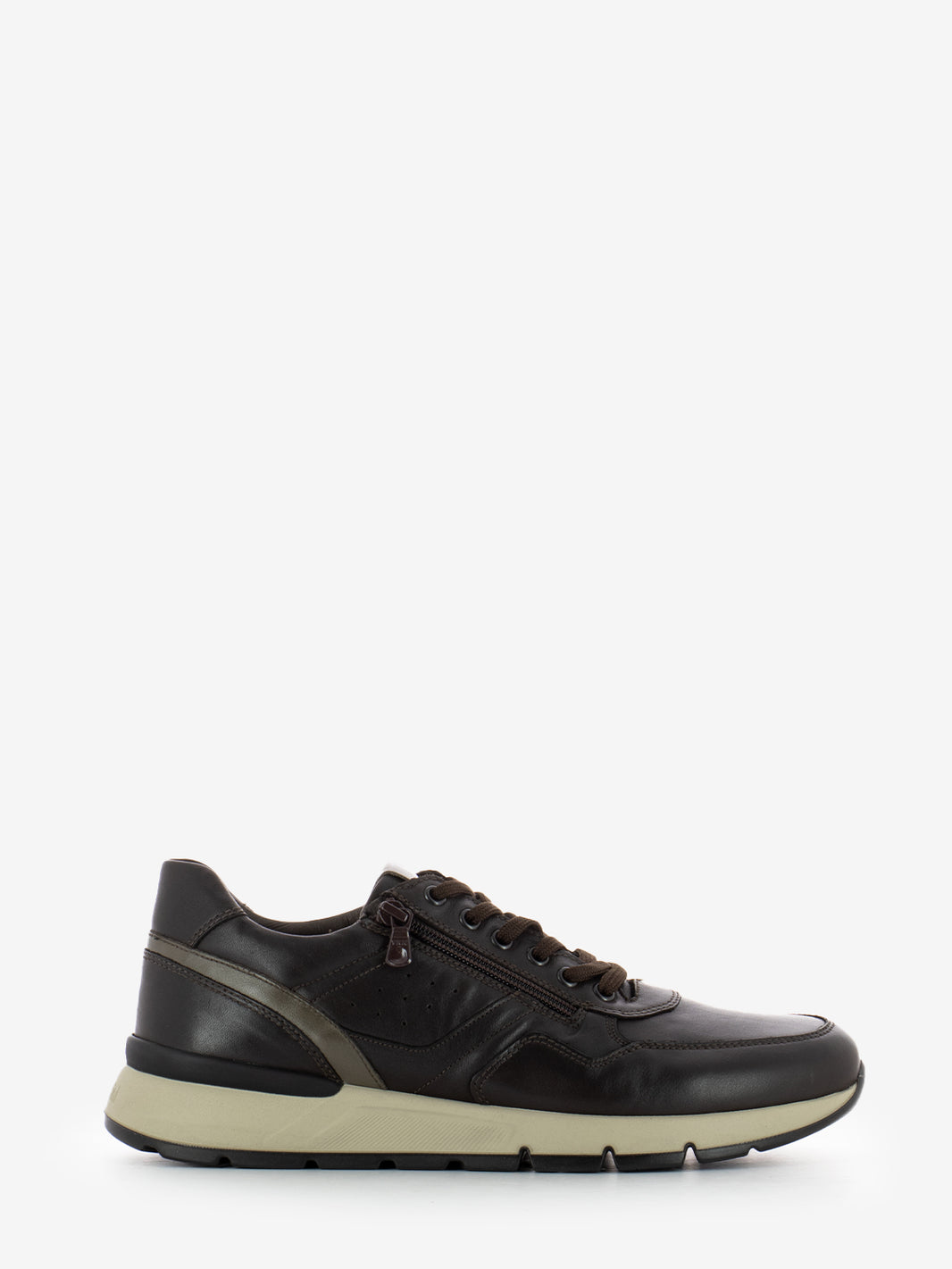 Sneakers in pelle con zip savana brown