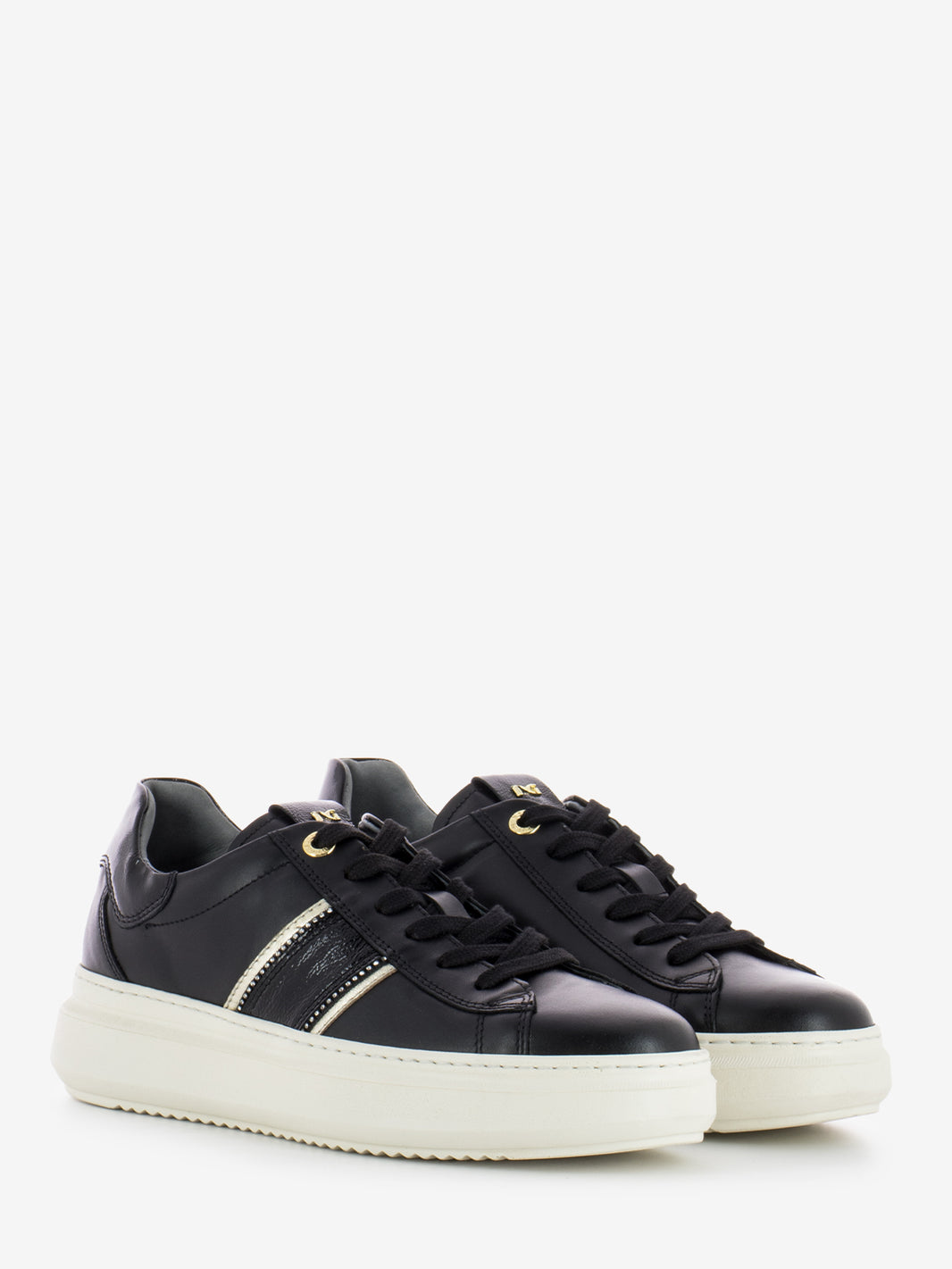 Sneakers in pelle e naplak nero / oro