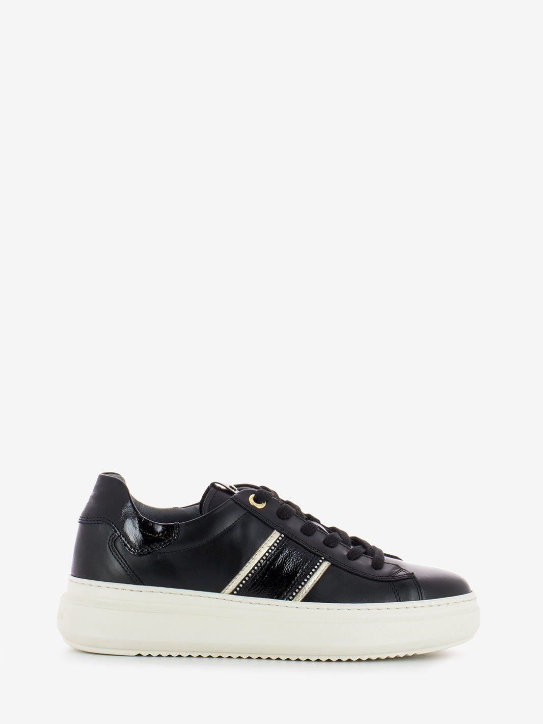 Sneakers in pelle e naplak nero / oro