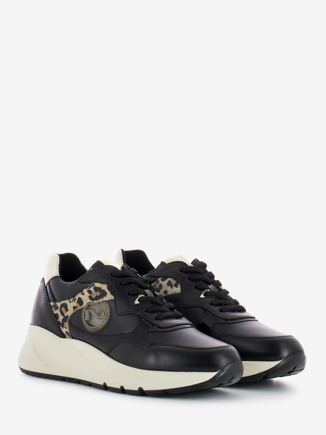 Sneakers inserti in vernice nero / animalier