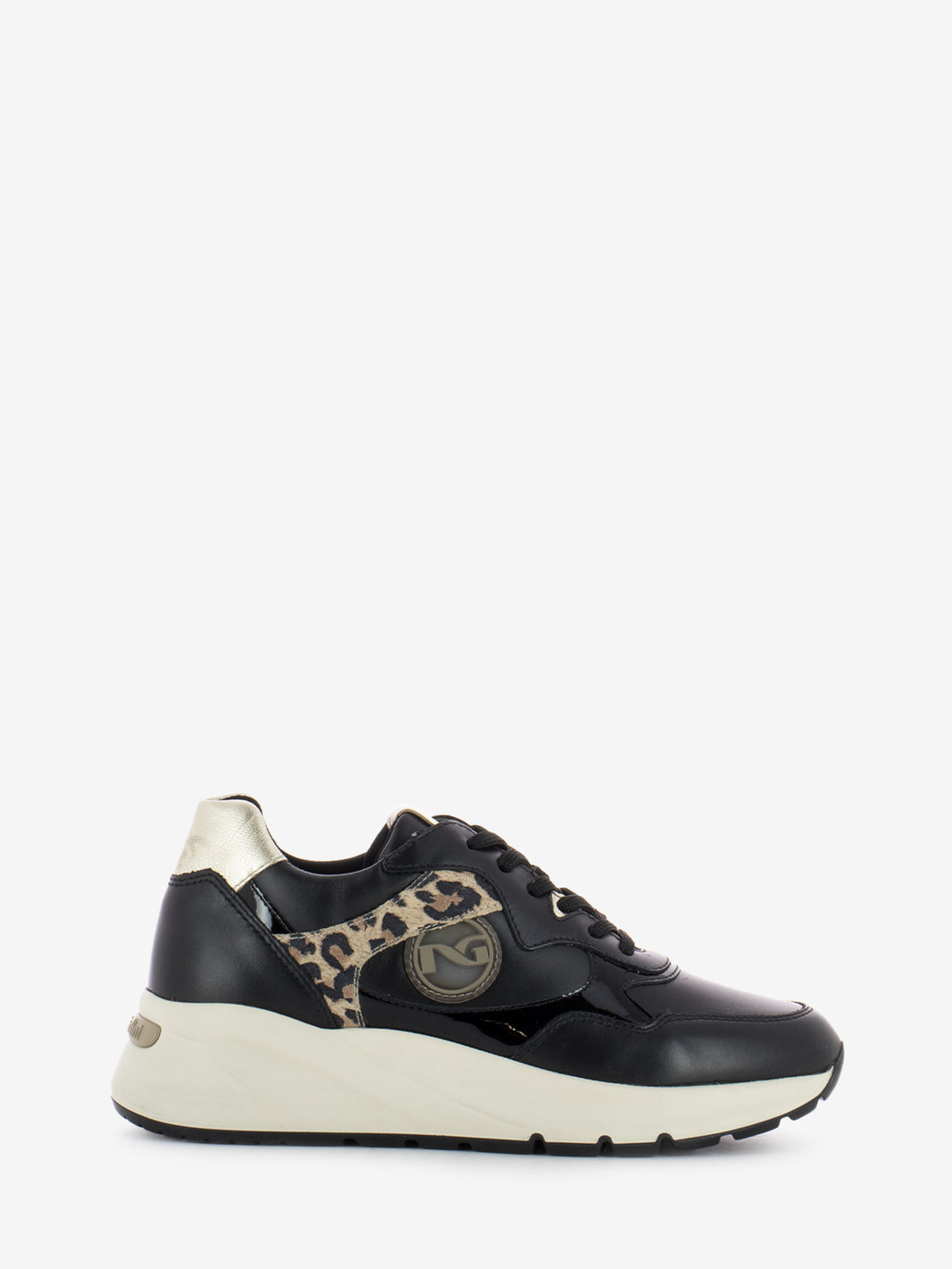 Sneakers inserti in vernice nero / animalier