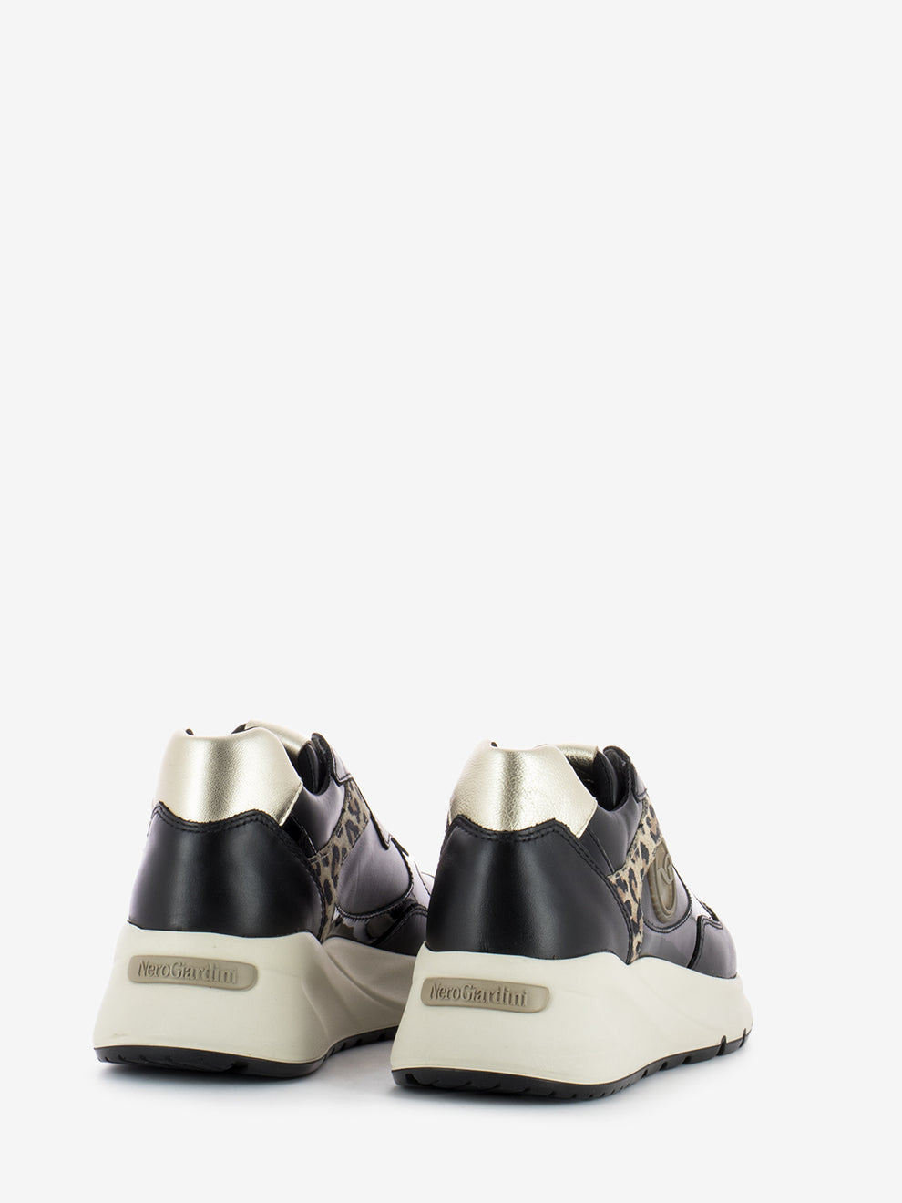Sneakers inserti in vernice nero / animalier