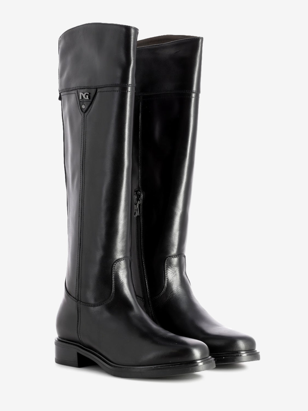 Black leather zip-up boots
