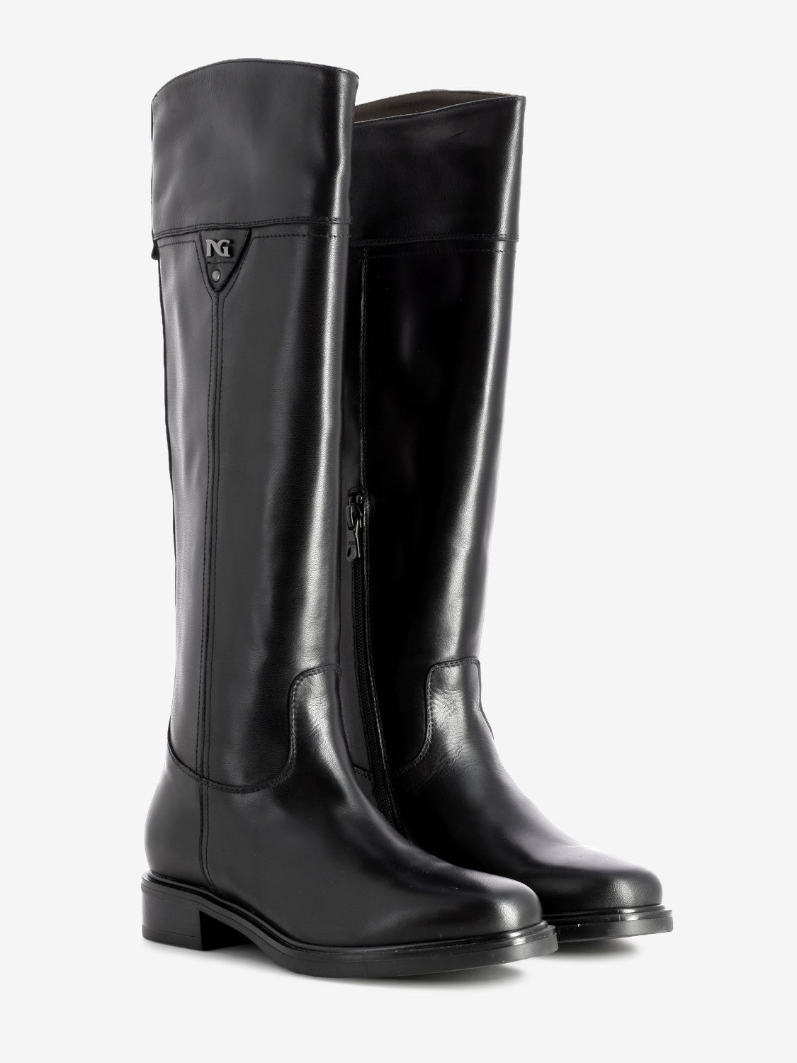 Black leather zip-up boots