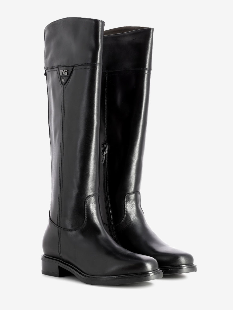 Black leather zip-up boots