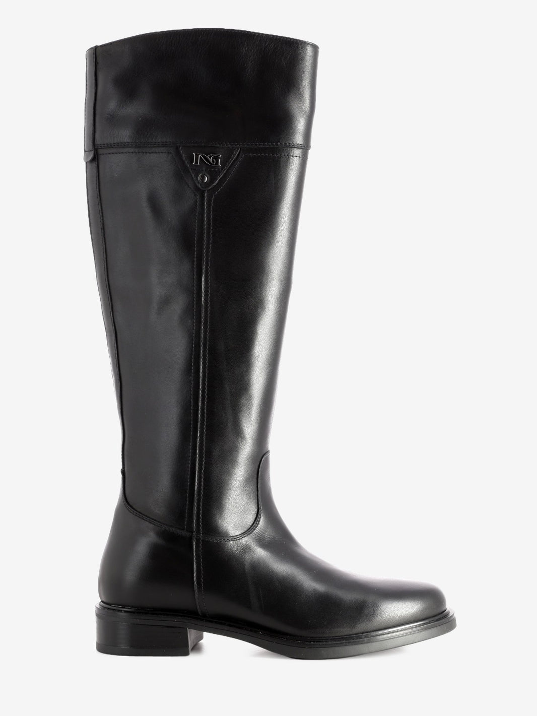Black leather zip-up boots